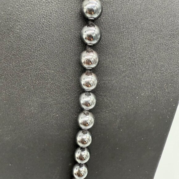 Hematite Bead Necklace 30 Inch Length Elegant Metallic Finish With Drawstring Po - Picture 3 of 7